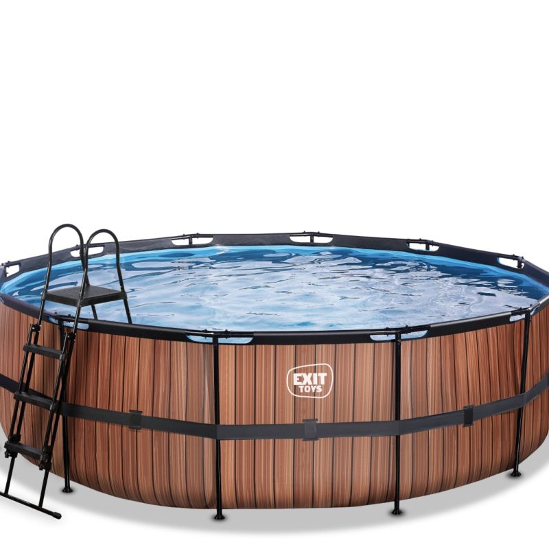 EXIT Piscina aspect lemn ø450x122cm cu pompa de apa - maro